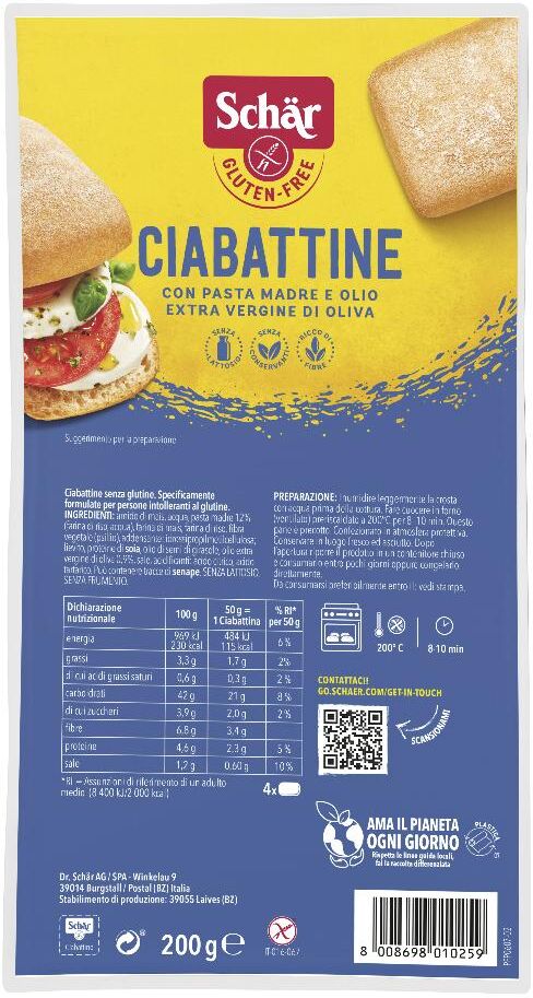 Dr.Schar Spa Schar Ciabatta Pane 200g S/gl