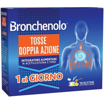 Bronchenolo Tosse Doppia 1 al Giorno Azione Gusto Miele e Limone, 10 Bustine Bronchenolo Tosse Doppia 1 al Giorno Azione Gusto Miele e Limone, 10 Bustine