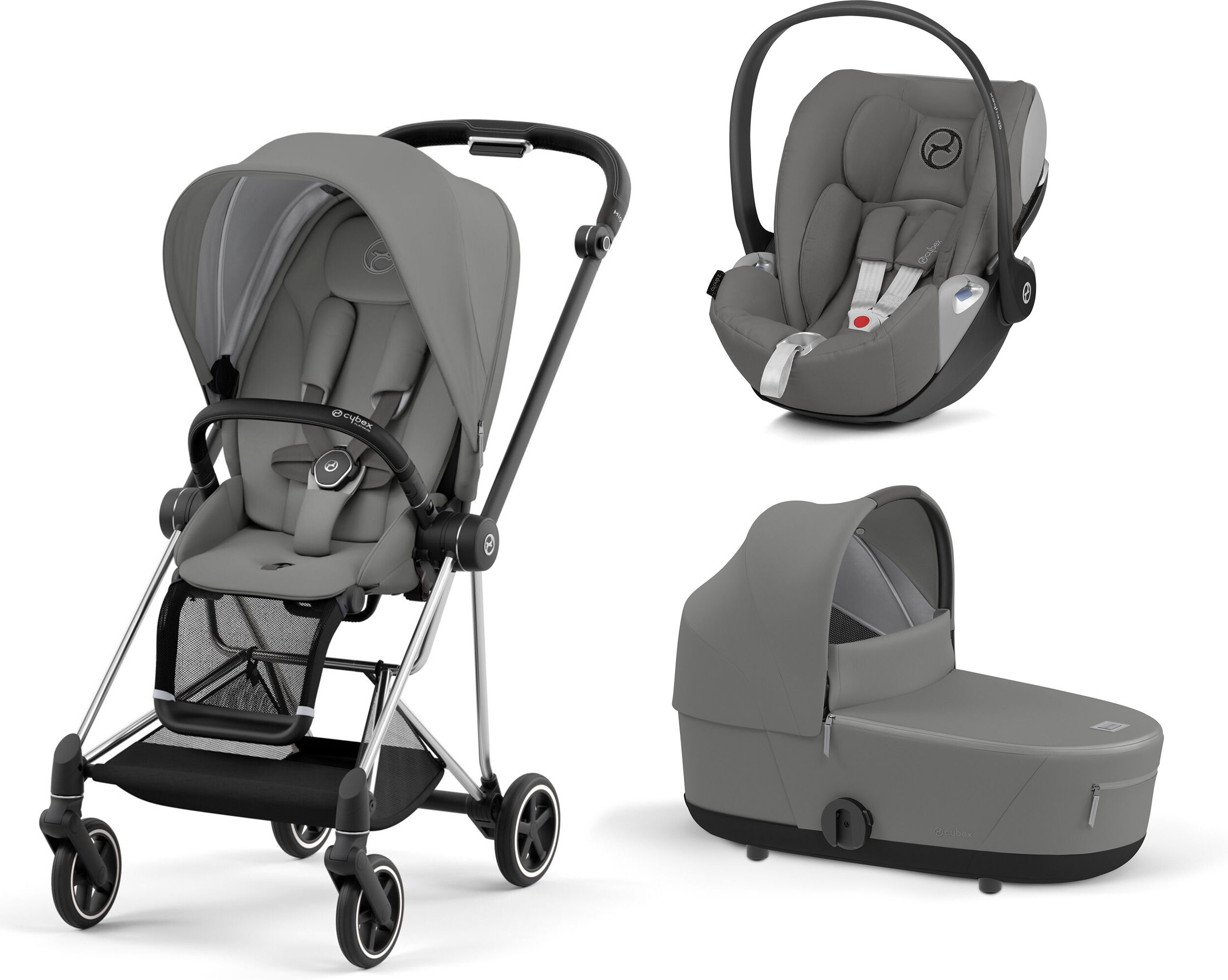 cybex platinum trio mios soho grey con telaio chrome black 2022 (trio0774)