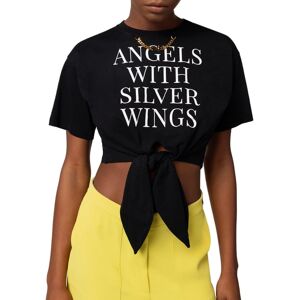 ELISABETTA FRANCHI T-SHIRT CROPPED IN JERSEY CON NODO E STAMPA donna gesso MA02041E2 42