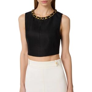 ELISABETTA FRANCHI TOP IN MISTO LINO CON CATENA GIOIELLO donna nero TO06062E2 46 ELISABETTA FRANCHI TOP IN MISTO LINO CON CATENA GIOIELLO donna nero TO06062E2 46
