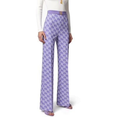 ELISABETTA FRANCHI PANTALONE PALAZZO IN CREPE STRETCH STAMPA LOGO donna iris PAS1541E2 40 ELISABETTA FRANCHI PANTALONE PALAZZO IN CREPE STRETCH STAMPA LOGO donna iris PAS1541E2 40
