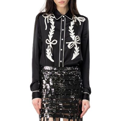 Pinko CAMICIA SATIN RICAMO RODEO donna nero 103474A1XM 42 Pinko CAMICIA SATIN RICAMO RODEO donna nero 103474A1XM 42
