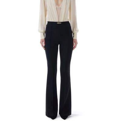 ELISABETTA FRANCHI PANTALONE A ZAMPA IN DOPPIO CREPE LEGGERO donna nero PA09952E2 46 ELISABETTA FRANCHI PANTALONE A ZAMPA IN DOPPIO CREPE LEGGERO donna nero PA09952E2 46
