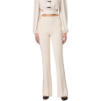 ELISABETTA FRANCHI PANTALONE IN CREPE CON PIPING A CONTRASTO donna burro PA08451E2 44 ELISABETTA FRANCHI PANTALONE IN CREPE CON PIPING A CONTRASTO donna burro PA08451E2 44