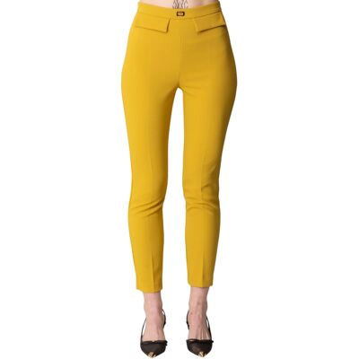 ELISABETTA FRANCHI PANTALONE SLIM IN CREPE CON PLACCA LOGO donna burro PA07751E2 46 ELISABETTA FRANCHI PANTALONE SLIM IN CREPE CON PLACCA LOGO donna burro PA07751E2 46
