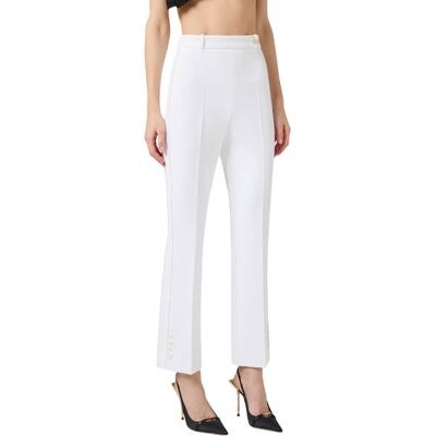 ELISABETTA FRANCHI PANTALONE IN DOPPIO CREPE STRETCH CON LOGO CHARM donna avorio PA16861E2 44 ELISABETTA FRANCHI PANTALONE IN DOPPIO CREPE STRETCH CON LOGO CHARM donna avorio PA16861E2 44