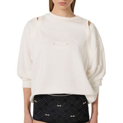 ELISABETTA FRANCHI FELPA IN JERSEY CON CUT OUT donna avorio MD01261E2 44 ELISABETTA FRANCHI FELPA IN JERSEY CON CUT OUT donna avorio MD01261E2 44