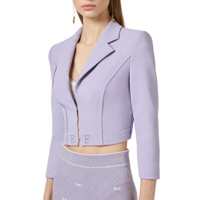 ELISABETTA FRANCHI GIACCA IN DOPPIO CREPE STRETCH CON MOTIVI A TAGLIO VIVO donna lilla GI22261E2 42 ELISABETTA FRANCHI GIACCA IN DOPPIO CREPE STRETCH CON MOTIVI A TAGLIO VIVO donna lilla GI22261E2 42