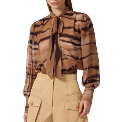 ELISABETTA FRANCHI BLUSA IN CHIFFON CON STAMPA TIGRE donna cammello CA16062E2 42 ELISABETTA FRANCHI BLUSA IN CHIFFON CON STAMPA TIGRE donna cammello CA16062E2 42