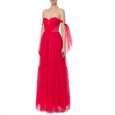 ELISABETTA FRANCHI ABITO RED CARPET IN TULLE CON VOLANT SULLE MANICHE donna fuxia AB46532E2 42 ELISABETTA FRANCHI ABITO RED CARPET IN TULLE CON VOLANT SULLE MANICHE donna fuxia AB46532E2 42