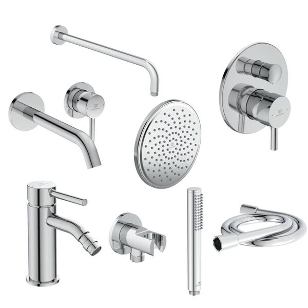 ideal standard ceraline kit rubinetteria completo lavabo a muro, bidet e doccia cromo