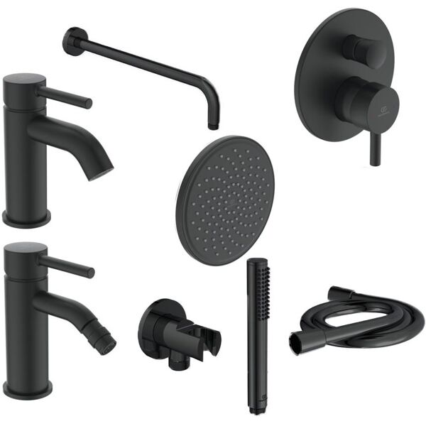 ideal standard ceraline kit rubinetteria completo lavabo, bidet e doccia nero opaco