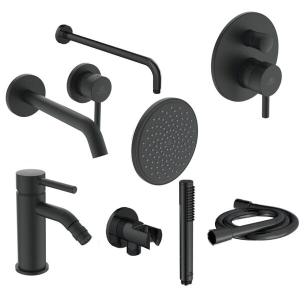 ideal standard ceraline kit rubinetteria completo lavabo a muro, bidet e doccia nero opaco