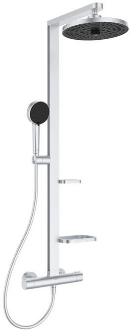 ideal standard alu+ colonna doccia termostatica, 2 mensole, doccetta a mano e soffione matt silver