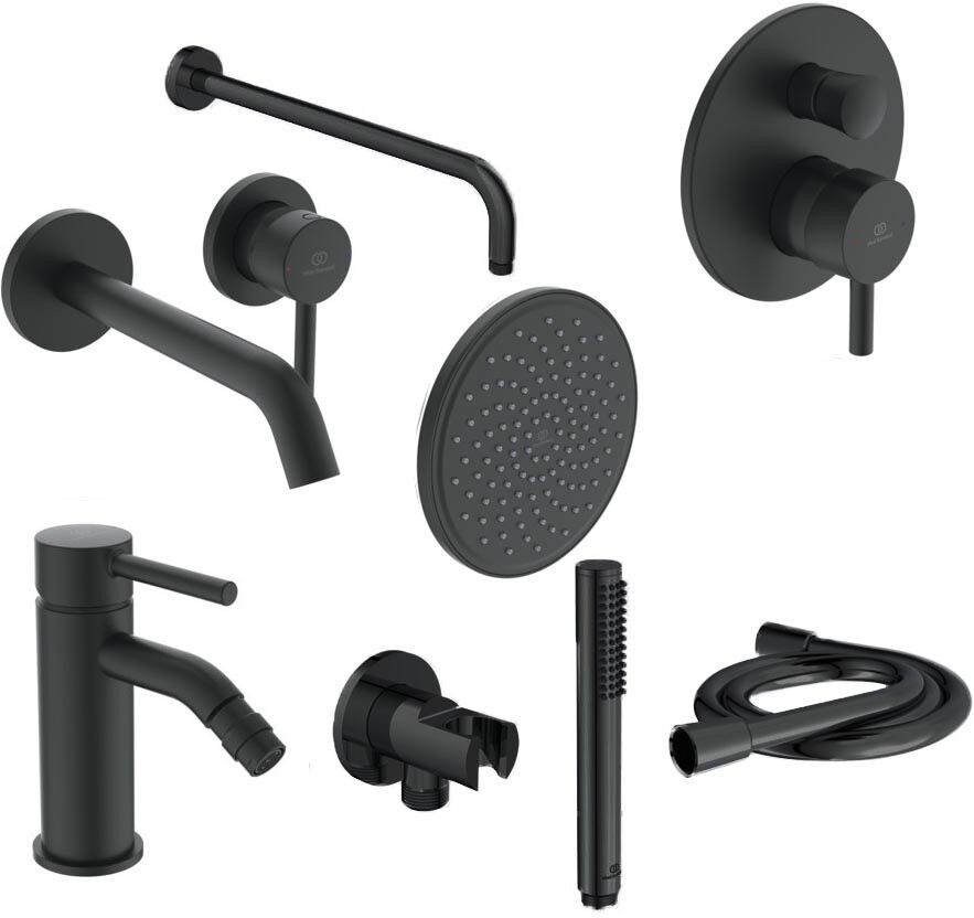 Ideal Standard Ceraline Kit Rubinetteria Completo Lavabo a muro, bidet e doccia Nero Opaco