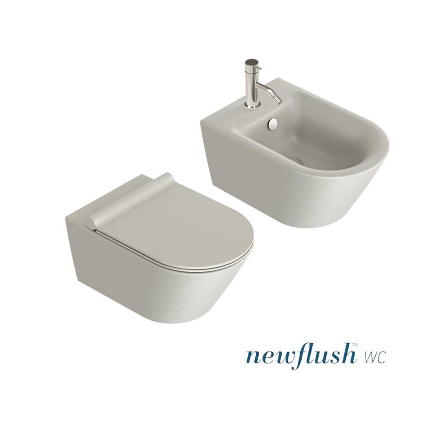 Sanitari Sospesi Catalano new Zero 55 vaso New flush, bidet e coprivaso rallentato cemento satinato