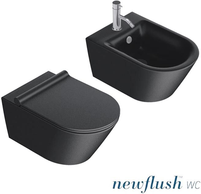 Sanitari Sospesi Catalano new Zero 55 vaso New flush, bidet e coprivaso rallentato nero satinato