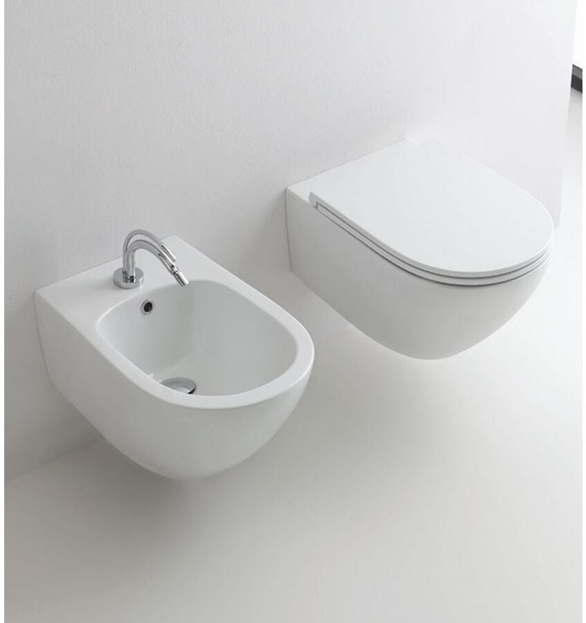 Sanitari sospesi Kerasan Aquatech Norim vaso bidet e coprivaso slim rallentato