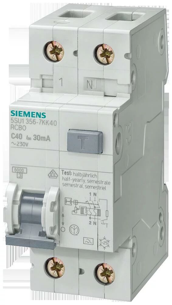 Siemens Interruttore Magnetotermico Differenziale  4,5ka 25ka 1p+n C6 Tipo Ac 30ma  - Sie 5su13531kk06