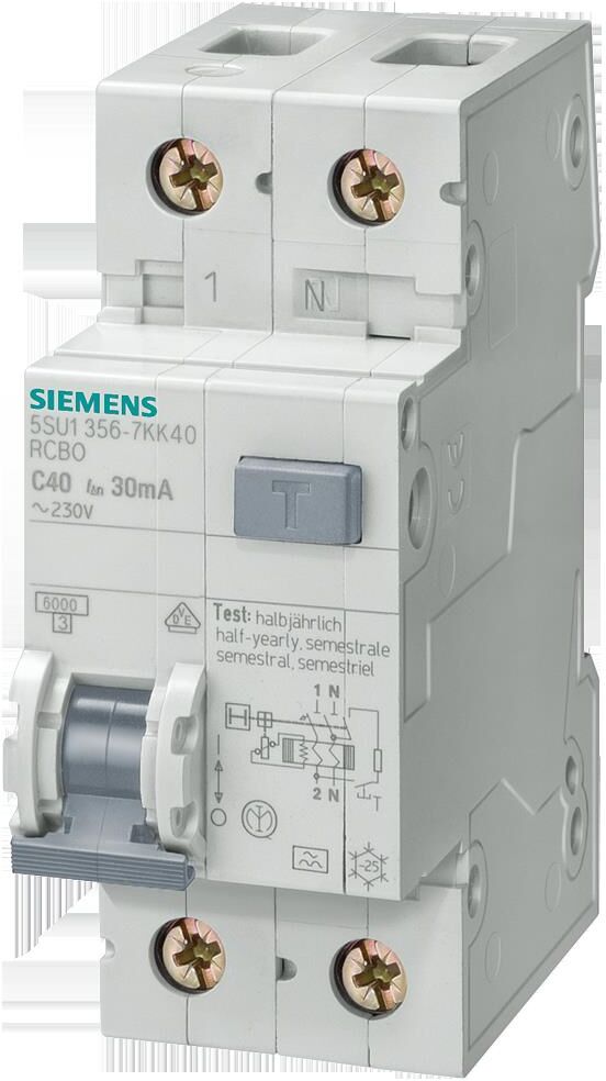 Siemens Interruttore Magnetotermico Differenziale 4,5ka 15ka 1p+n C10 Tipo A 30ma  - Sie 5su13537kk10