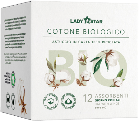 FARVIMA MEDICINALI SpA LADY STAR ASSORBENTI 100% COTONE BIOLOGICO GIORNO CON ALI 12PZ