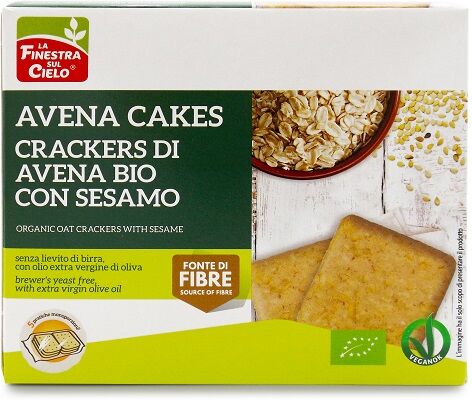 LA FINESTRA SUL CIELO SPA Avenacakes Crackers Di Avena Con Sesamo Bio Vegan Senza Lievito Di Birra Con Olio Extravergine Di Oliva 250 G