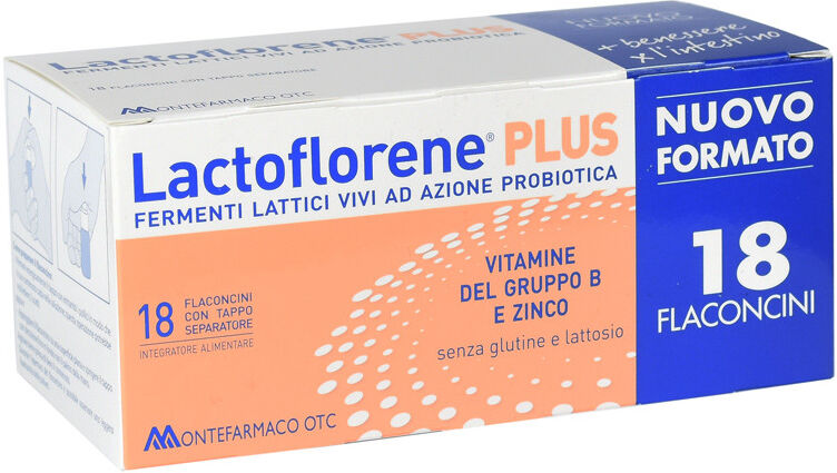 Montefarmaco otc spa MONTEFARMACO LACTOFLORENE PLUS INTEGRATORE ALIMENTARE DI FERMENTI LATTICI VIVI 18 FLACONCINI