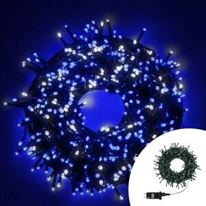 Catena di luci 15 metri da 300 Led Bianco Freddo e Blu con cavo verde Wisdom