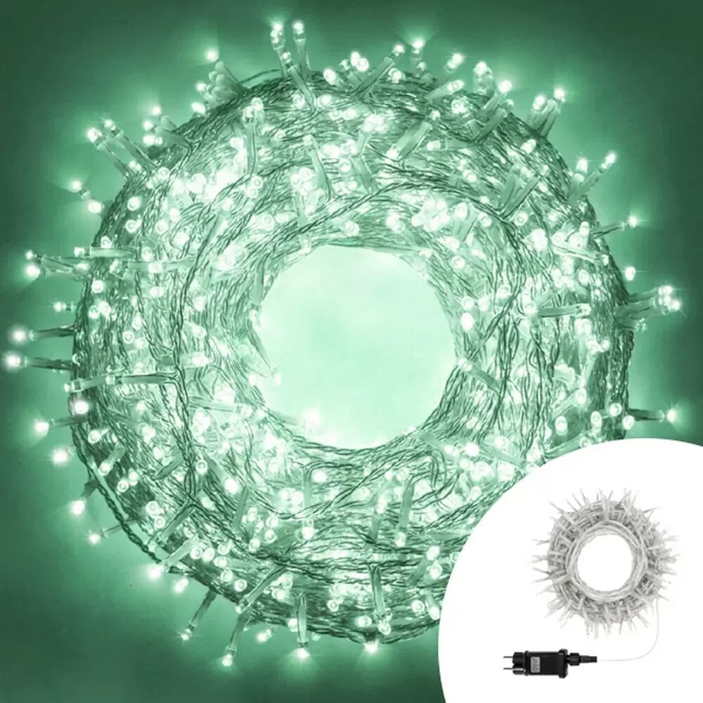 Catena di luci 15 metri da 300 Led Verde Tiffany con cavo trasparente Wisdom