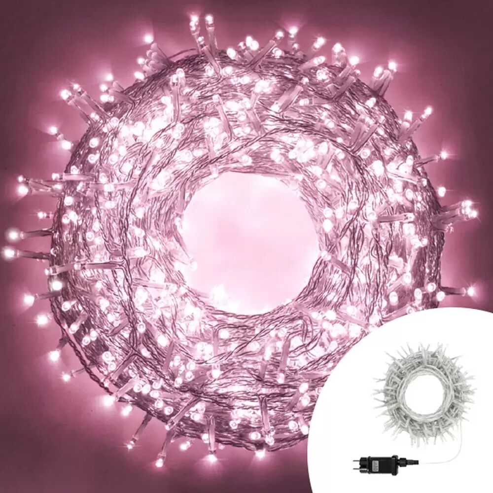 Catena di luci 25 metri da 500 Led Rosa con cavo trasparente Wisdom