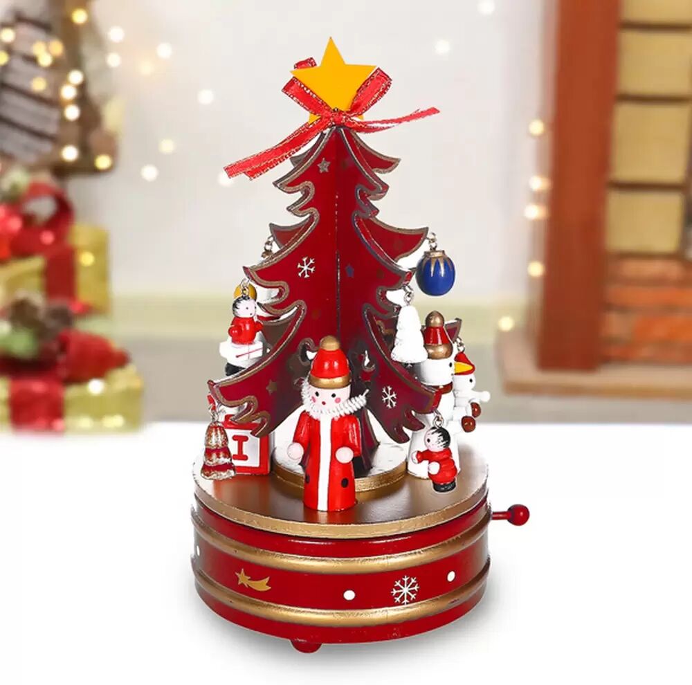 Giostrina Carosello albero di natale animato 22,5cm in legno di colore rosso Wisdom