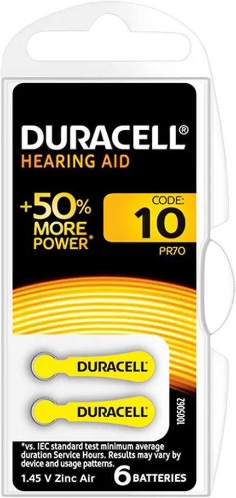 Batteria acustica Duracell 10 Giallo 1,45V Zinco-Aria confezione da 6 pile