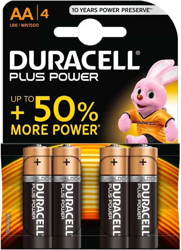 Batteria Duracell 1,5V AA Stilo Plus Power Alcalina confezione da 4 pile