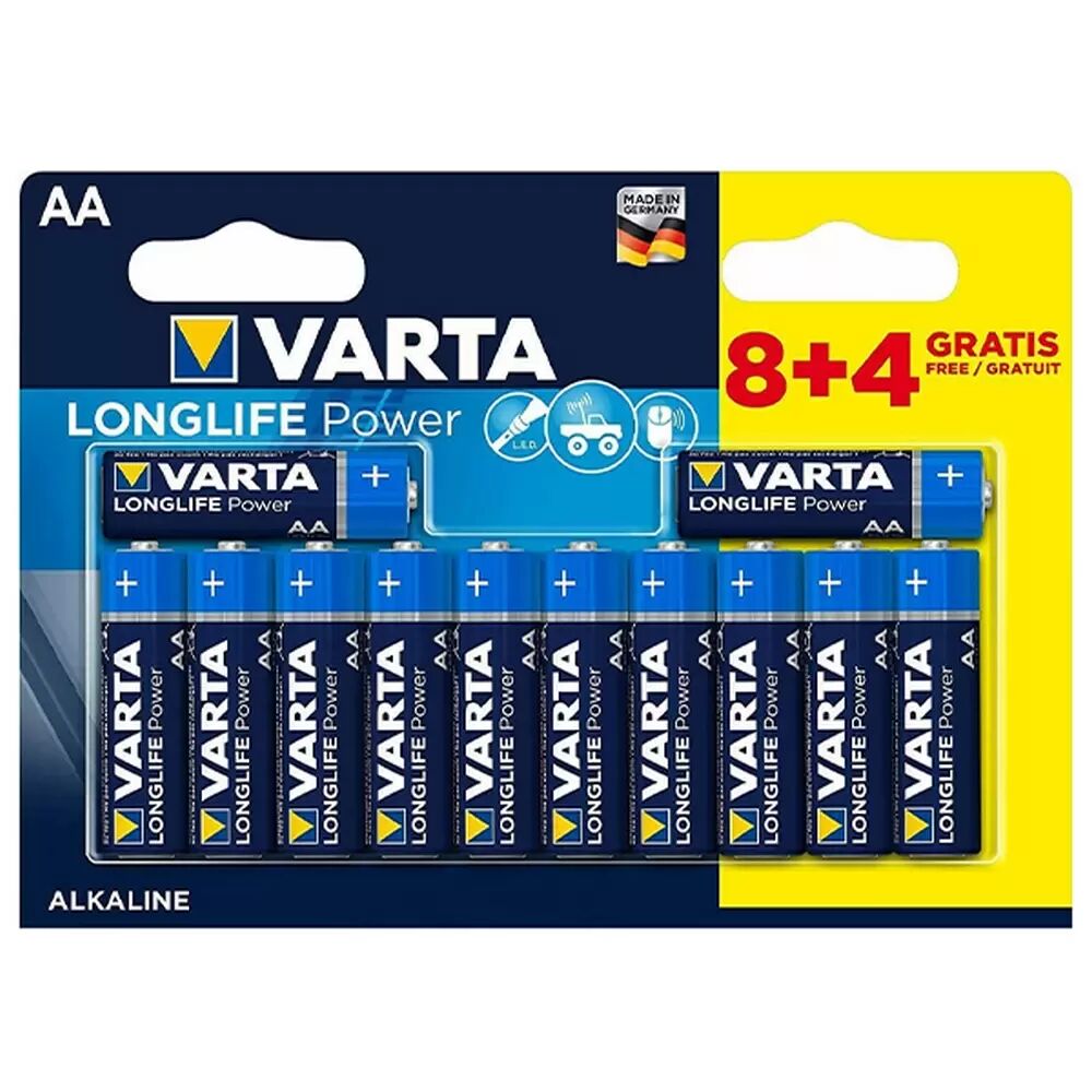 Batteria Varta 1,5V AA Stilo Longlife Power Alcalina confezione da 12 pile