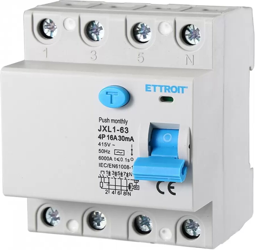 Interruttore differenziale puro Salvavita modulare 4P 16A 30mA 6KA 380V Ettroit