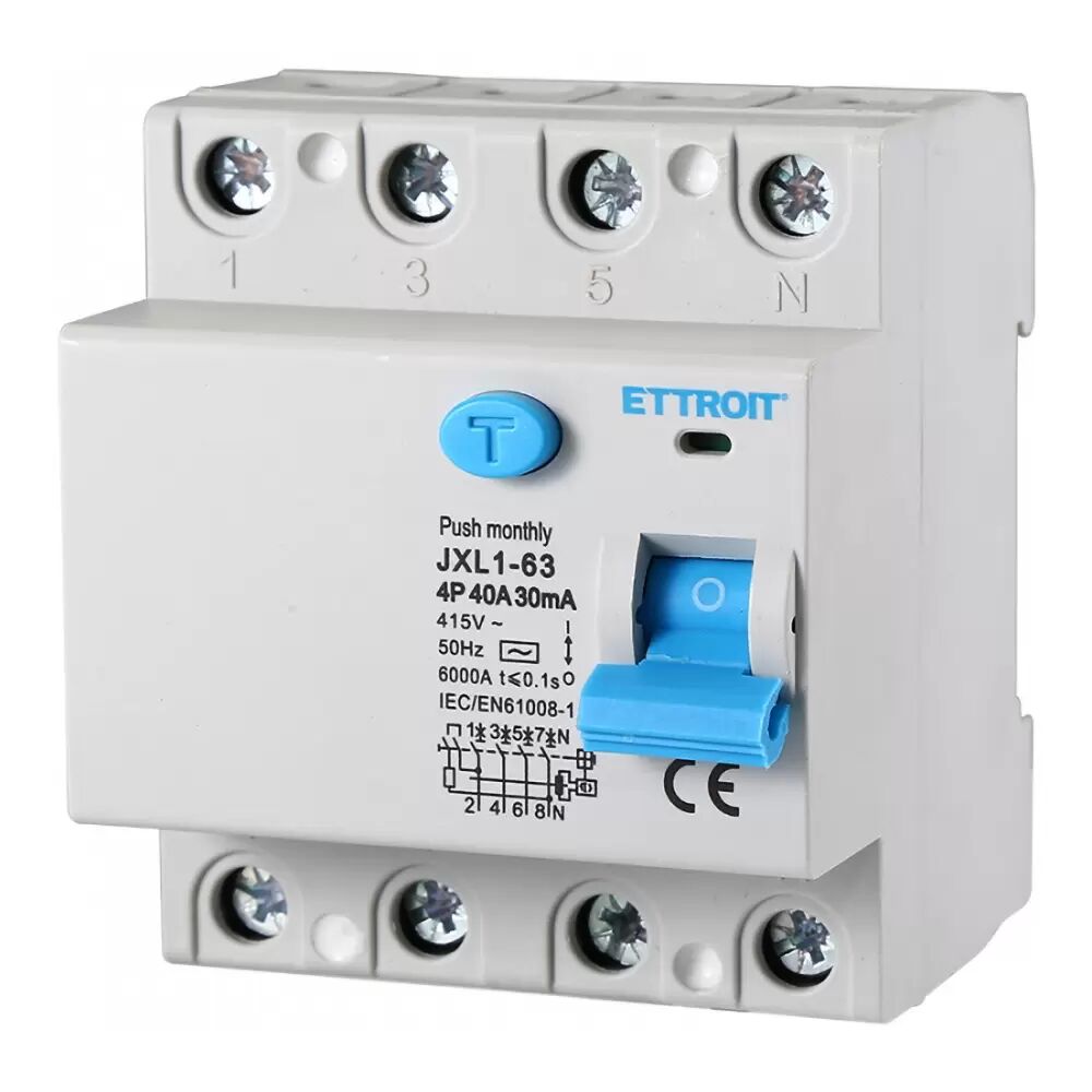 Interruttore differenziale puro Salvavita modulare 4P 40A 30mA 6KA 380V Ettroit