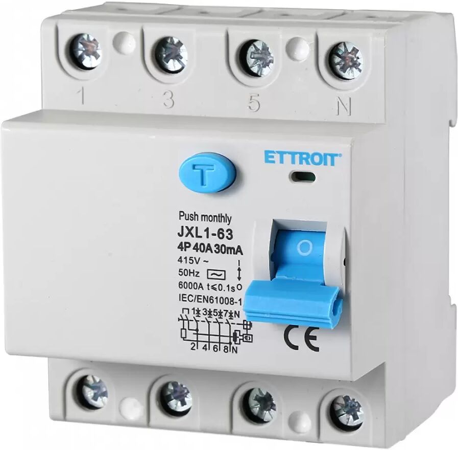 Interruttore differenziale puro Salvavita modulare 4P 40A 30mA 6KA 380V Ettroit