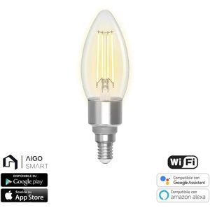 Lampadina Led a Filamento Smart C35 E14 4,5W WiFi CCT luce regolabile e dimmerabile Aigostar