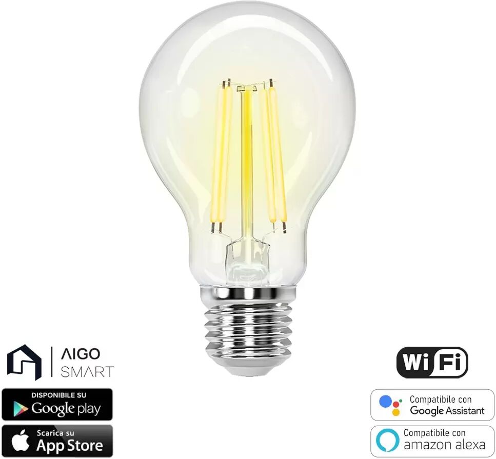 Lampadina Led a Filamento Smart A60 E27 6W WiFi CCT luce regolabile e dimmerabile Aigostar