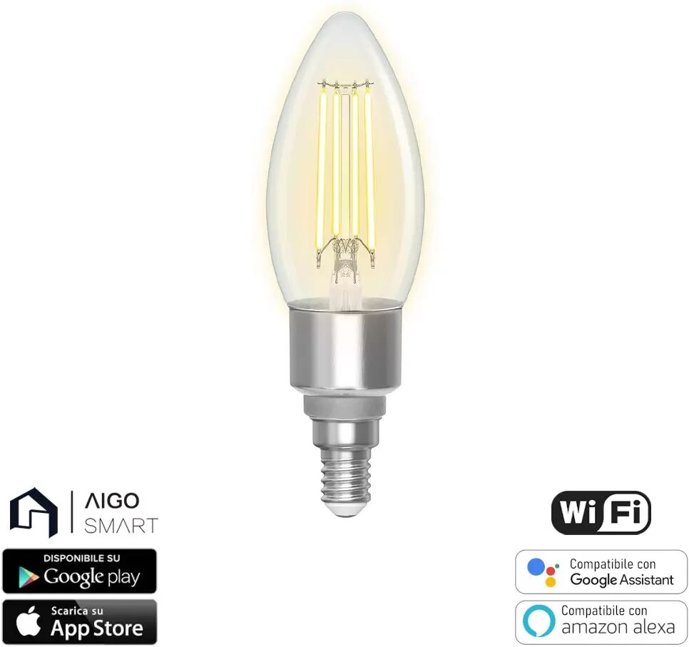 Lampadina Led a Filamento Smart C35 E14 4,5W WiFi CCT luce regolabile e dimmerabile Aigostar