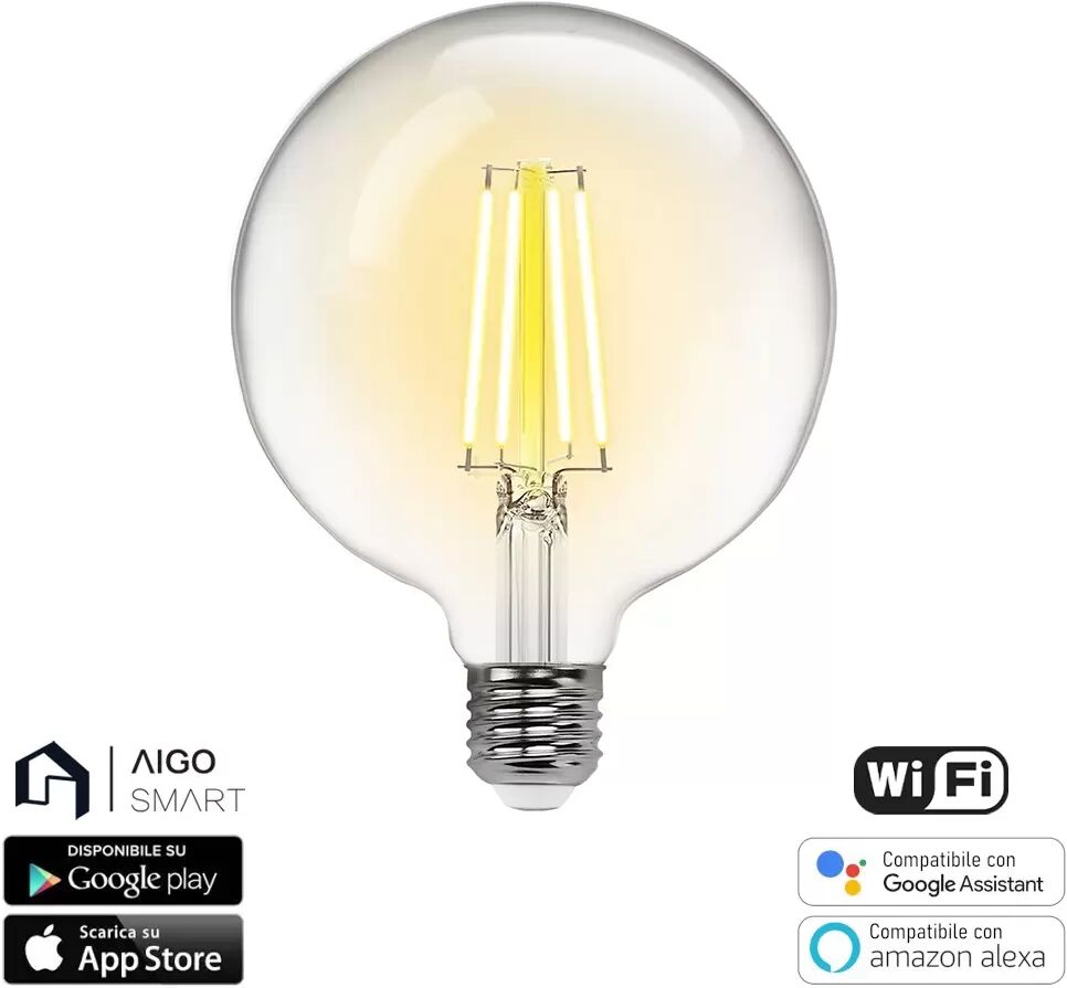 Lampadina Led a Filamento Smart G125 E27 6W WiFi CCT luce regolabile e dimmerabile Aigostar