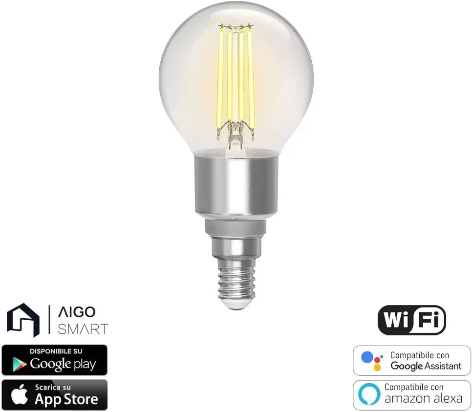 Lampadina Led a Filamento Smart G45 E14 4,5W WiFi CCT luce regolabile e dimmerabile Aigostar