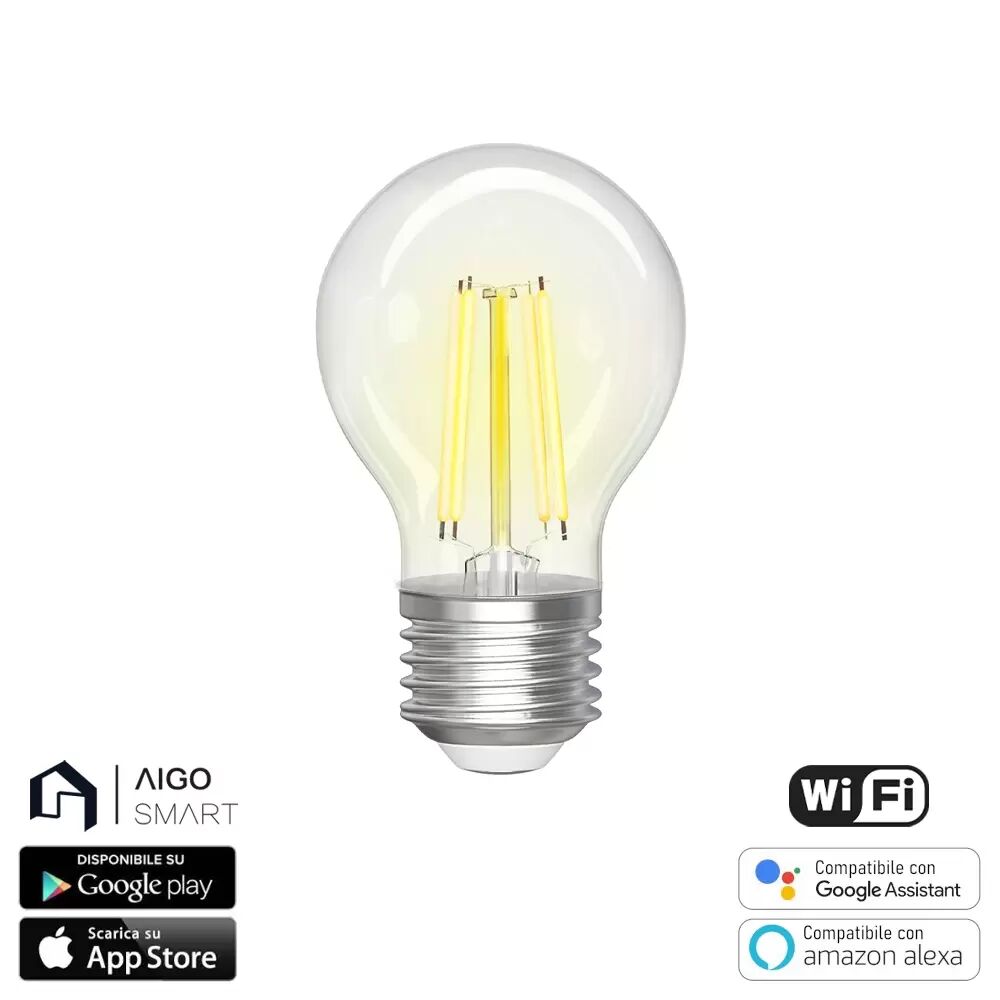 Lampadina Led a Filamento Smart G45 E27 4,5W WiFi CCT luce regolabile e dimmerabile Aigostar