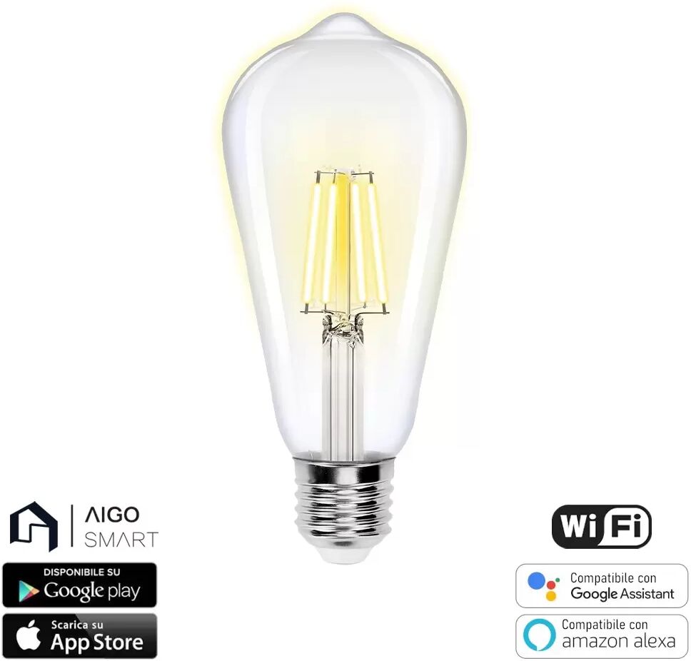 Lampadina Led a Filamento Smart ST64 E27 6W WiFi CCT luce regolabile e dimmerabile Aigostar