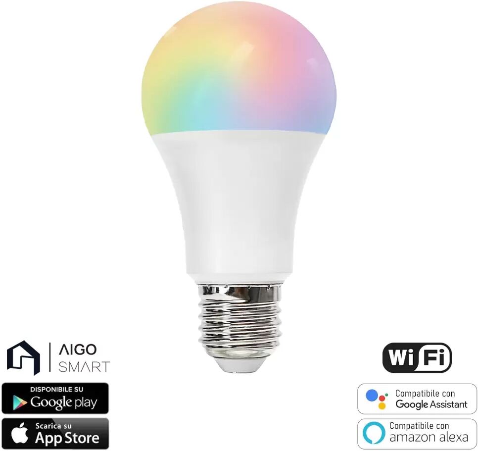 Lampadina Led Smart A60 E27 9W WiFi RGB CCT luce regolabile e dimmerabile Aigostar