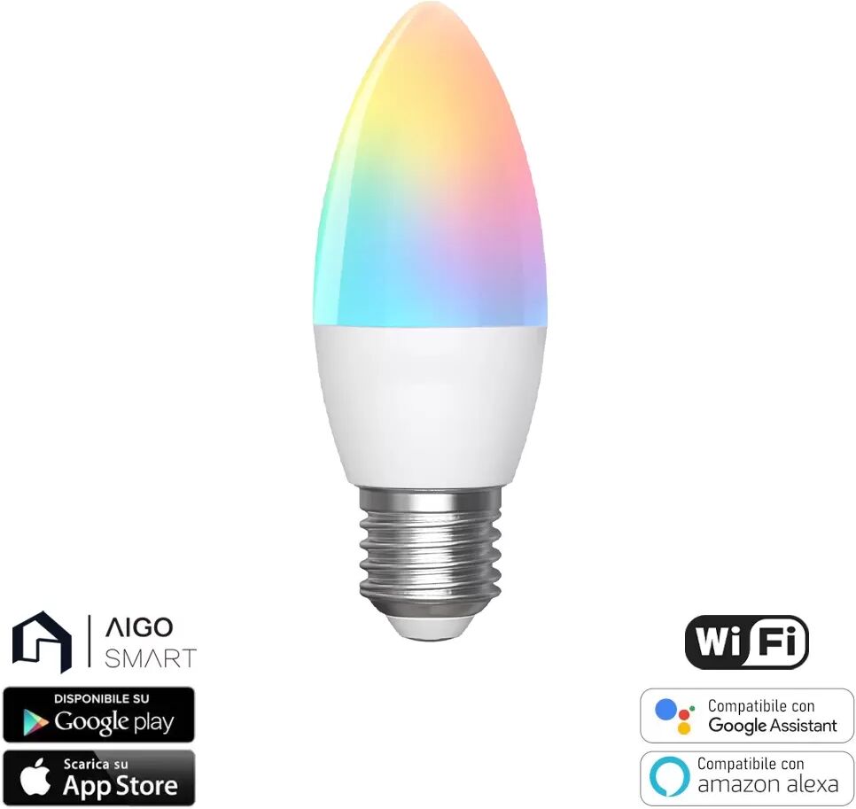 Lampadina Led Smart C37 E27 6,5W WiFi RGB CCT luce regolabile e dimmerabile Aigostar