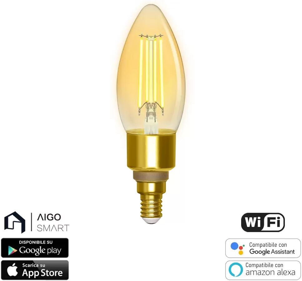 Lampadina Led Vintage a Filamento Smart C35 E14 4,5W WiFi CCT luce regolabile e dimmerabile Aigostar