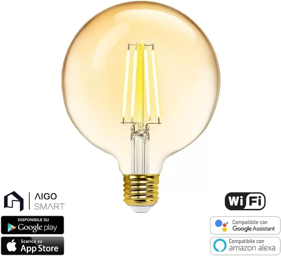 Lampadina Led Vintage a Filamento Smart G125 E27 6W WiFi CCT luce regolabile e dimmerabile Aigostar