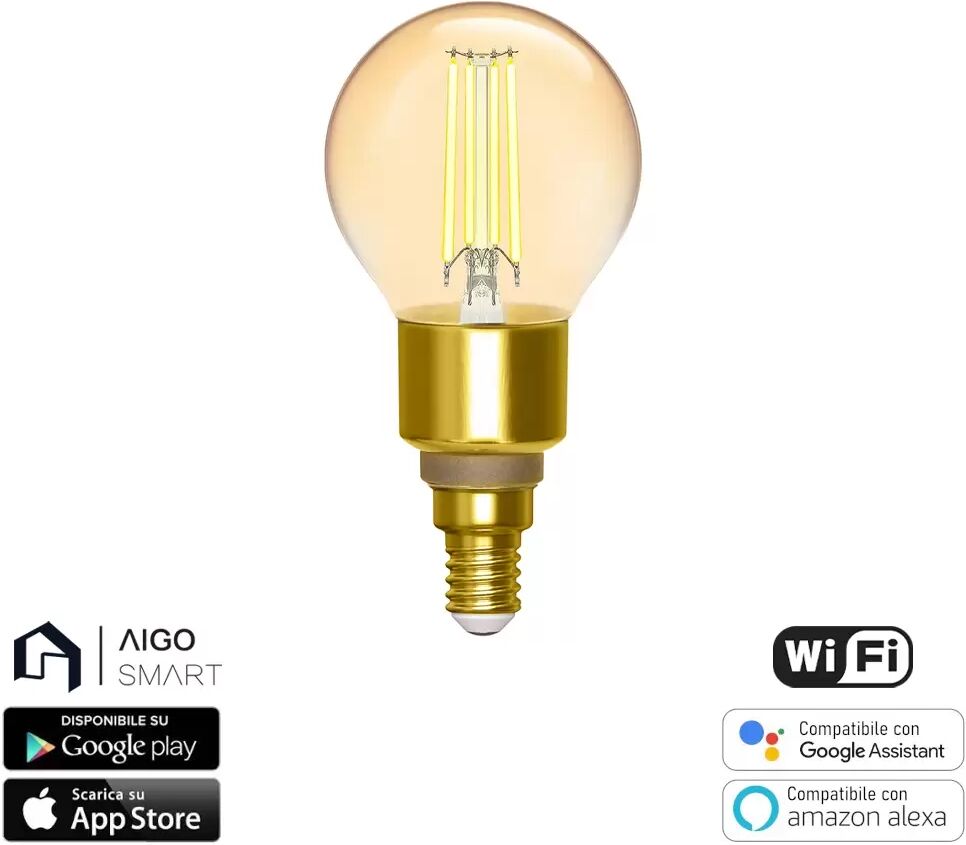 Lampadina Led Vintage a Filamento Smart G45 E14 4,5W WiFi CCT luce regolabile e dimmerabile Aigostar